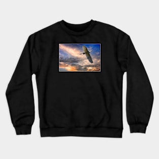 A White Egret Flies Off Under An Evening Sky Crewneck Sweatshirt